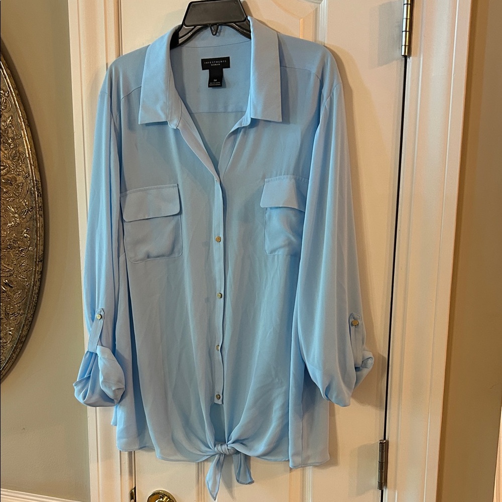 Investments Light Blue Blouse with Tie Front